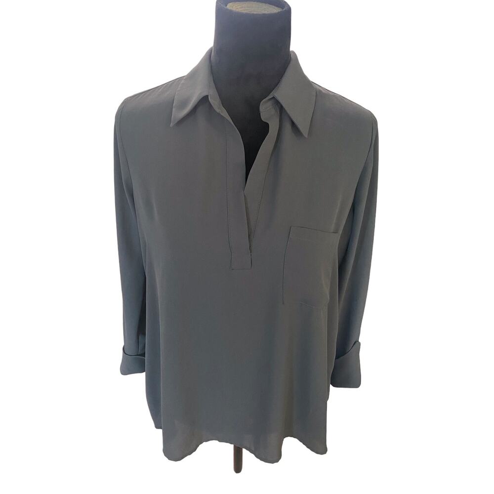 VINTAGE RETRO OLIVE GREEN PEIONE BLOUSE XS